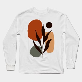 Abstract Black Leaves And Vintage Colorful Shapes Long Sleeve T-Shirt